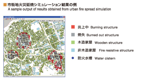 A sample output of results obtained from urban fire spread simulation